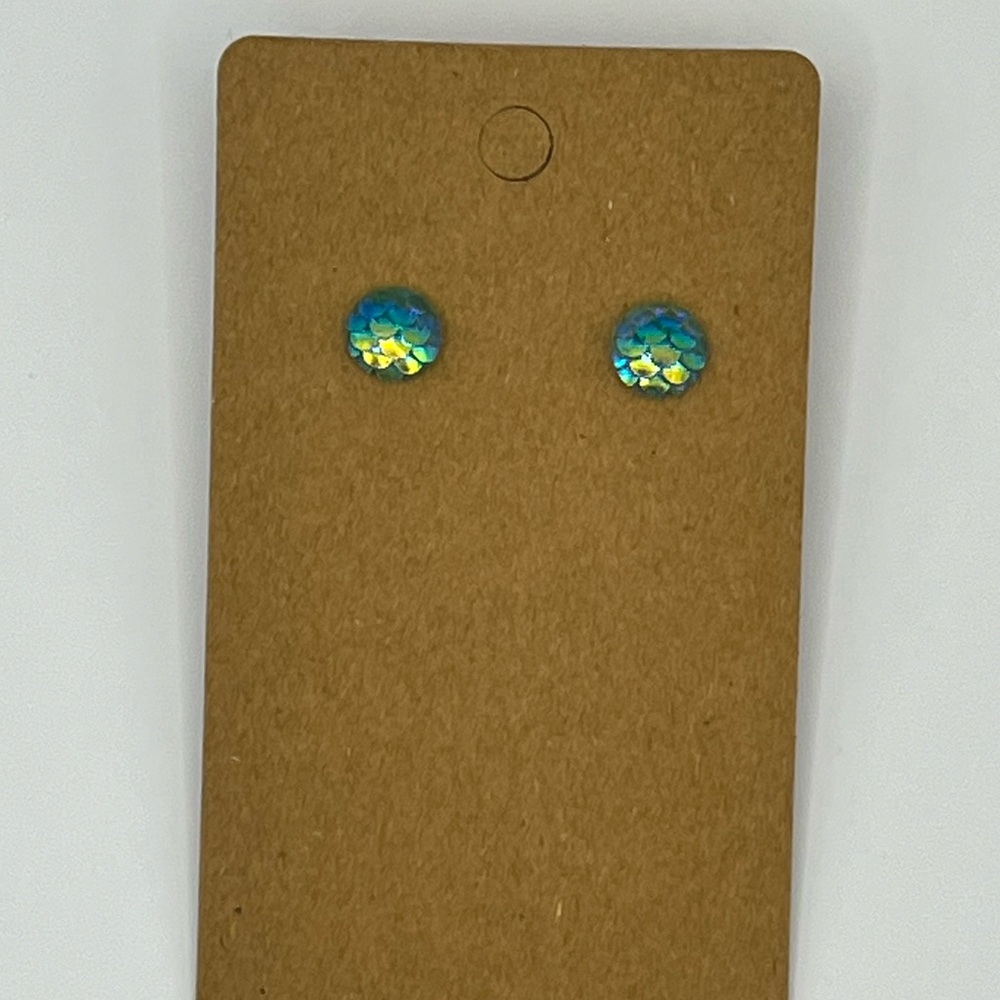 Turquoise mermaid shiny scale stud earrings
